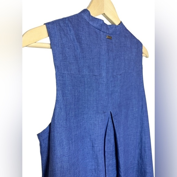 Anne Klein 100% Linen Chambray Sleeveless Mandarin Collar swing Dress Size Small - Picture 8 of 12